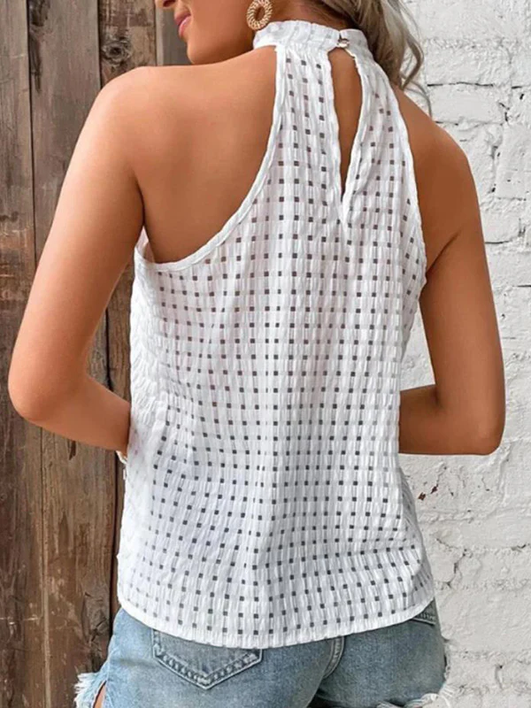 Loose Plus Size Hollow Jacquard Pleated Solid Color Halter-Neck Vest Top - Image 5