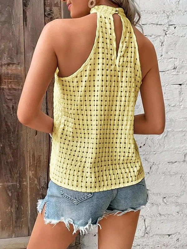 Loose Plus Size Hollow Jacquard Pleated Solid Color Halter-Neck Vest Top - Image 7