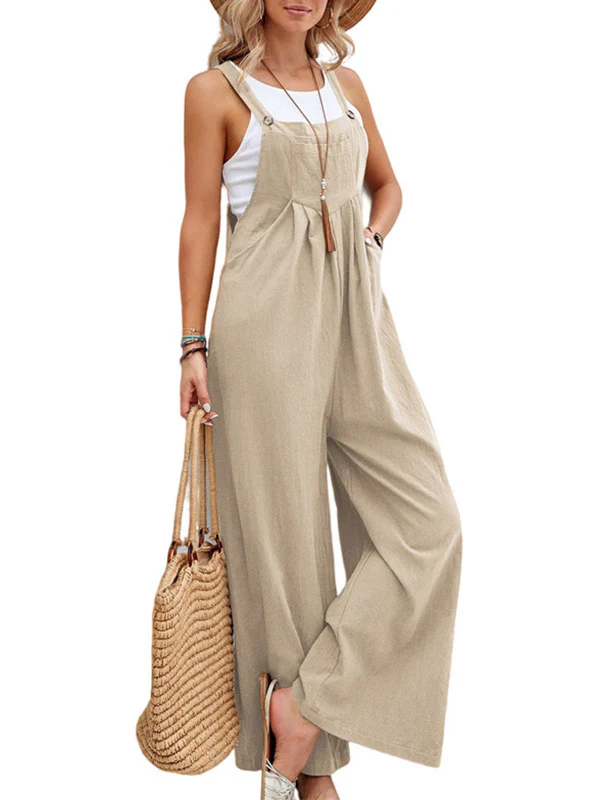 Loose Plus Size Pleated Split-Joint Square-Neck Overalls - Image 10