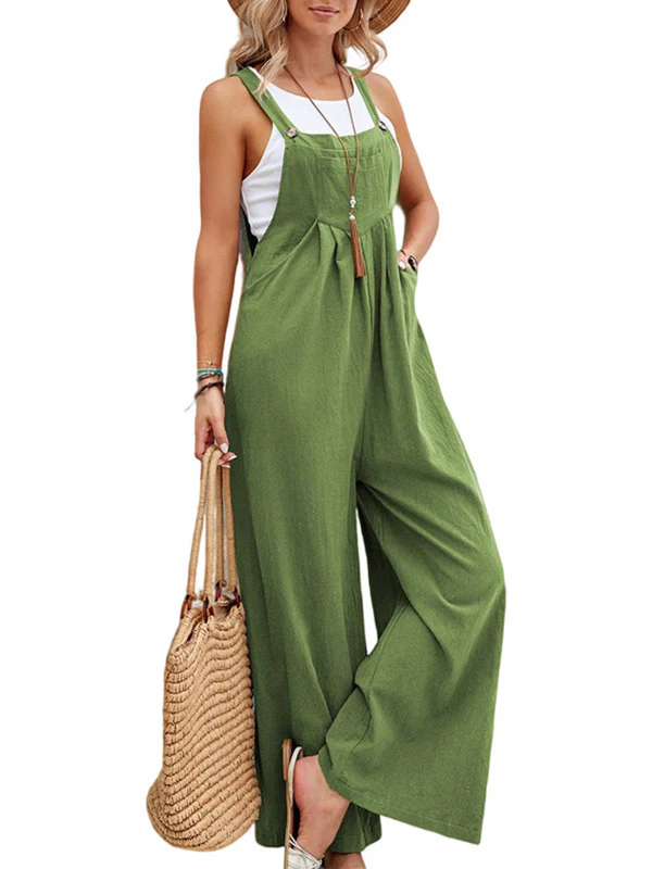 Loose Plus Size Pleated Split-Joint Square-Neck Overalls - Image 11
