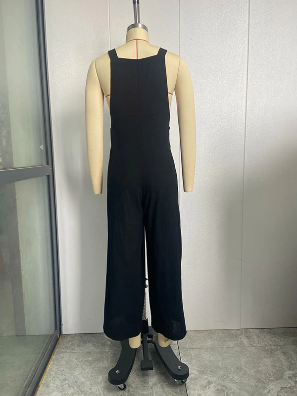 Loose Plus Size Pleated Split-Joint Square-Neck Overalls - Image 13