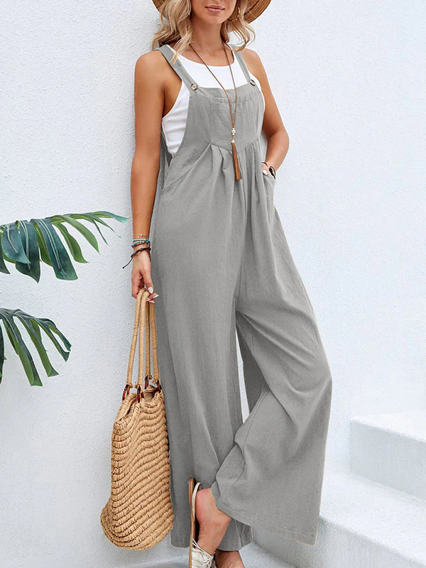 Loose Plus Size Pleated Split-Joint Square-Neck Overalls - Image 2