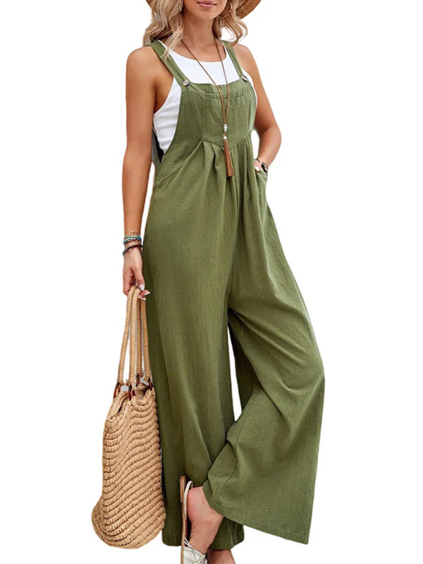 Loose Plus Size Pleated Split-Joint Square-Neck Overalls - Image 9