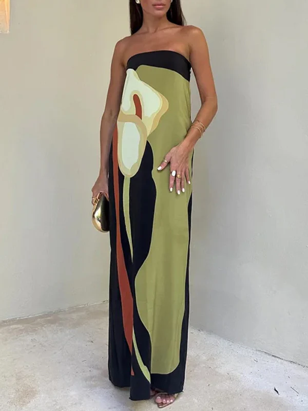 Loose Plus Size Printed Split-Joint Tube Maxi Dresses