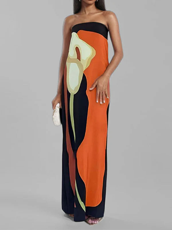 Loose Plus Size Printed Split-Joint Tube Maxi Dresses - Image 2