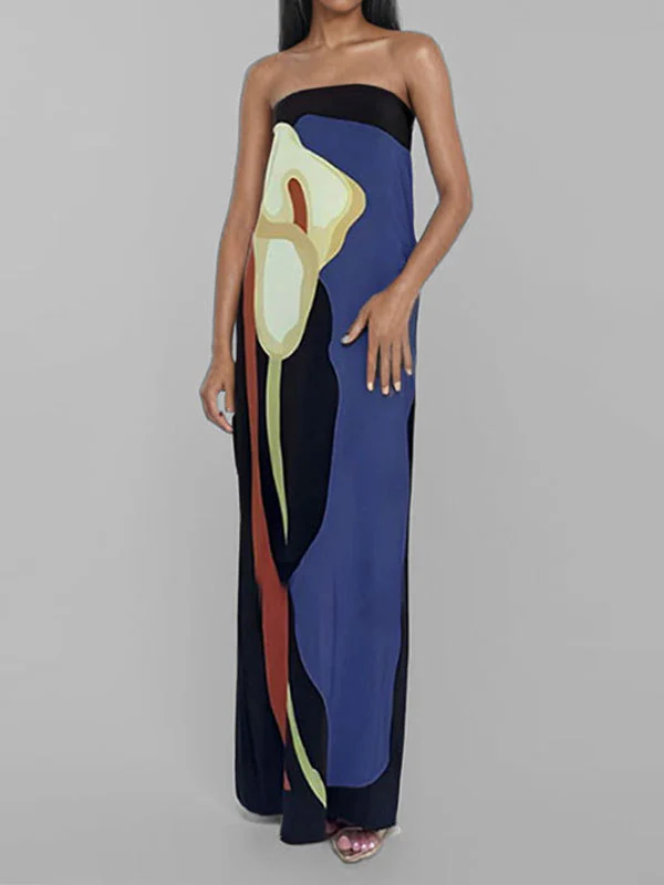 Loose Plus Size Printed Split-Joint Tube Maxi Dresses - Image 3