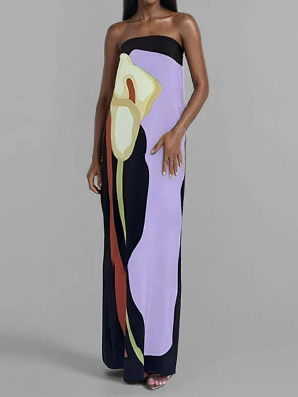 Loose Plus Size Printed Split-Joint Tube Maxi Dresses - Image 4