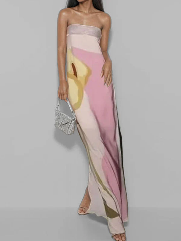 Loose Plus Size Printed Split-Joint Tube Maxi Dresses - Image 5