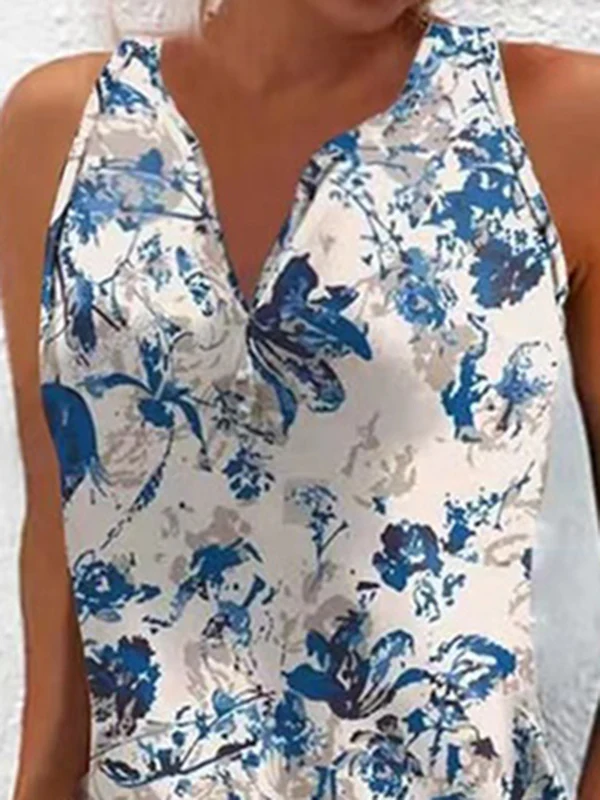Loose Plus Size Printed Split-Joint V-Neck Mini Dresses - Image 2