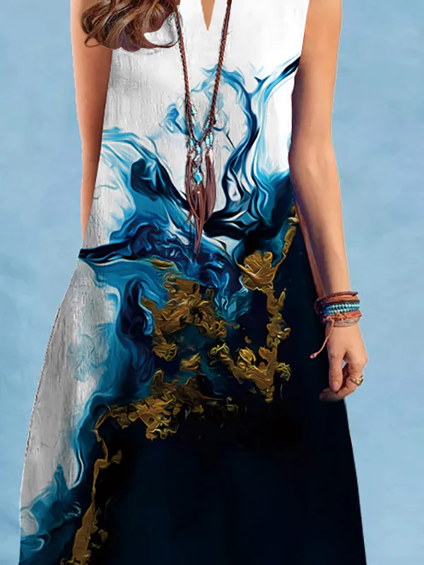 Loose Plus Size Printed V-Neck Mini Dresses - Image 2