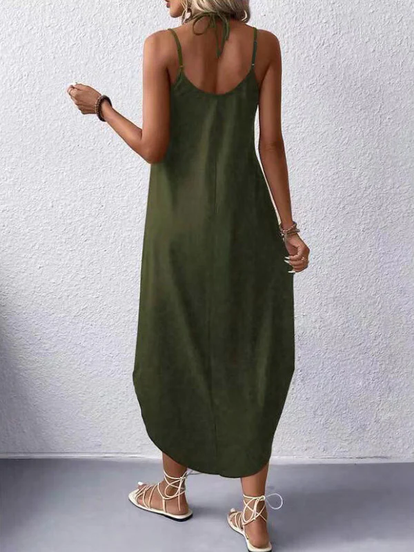 Loose Plus Size Solid Color Spaghetti-Neck Maxi Dresses - Image 12