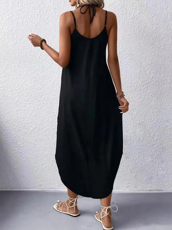 Loose Plus Size Solid Color Spaghetti-Neck Maxi Dresses - Image 7