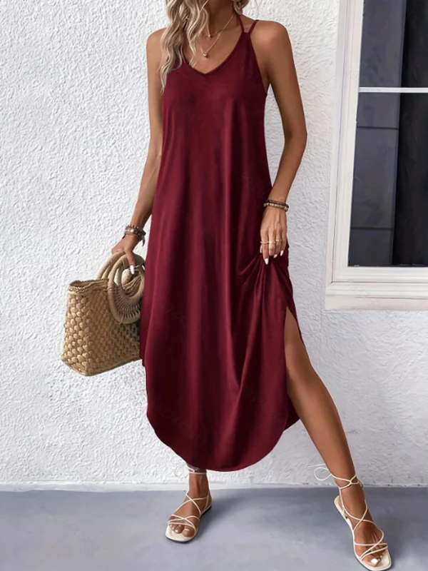 Loose Plus Size Solid Color Spaghetti-Neck Maxi Dresses - Image 8