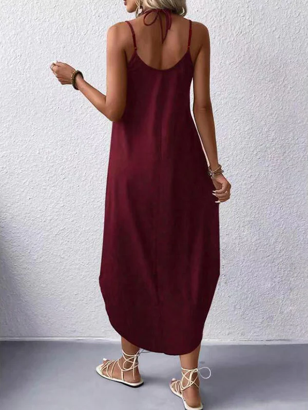 Loose Plus Size Solid Color Spaghetti-Neck Maxi Dresses - Image 9
