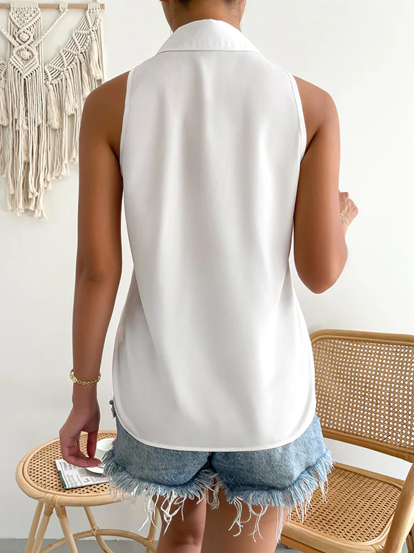 Loose Plus Size Solid Color Split-Joint Lapel Blouses - Image 10