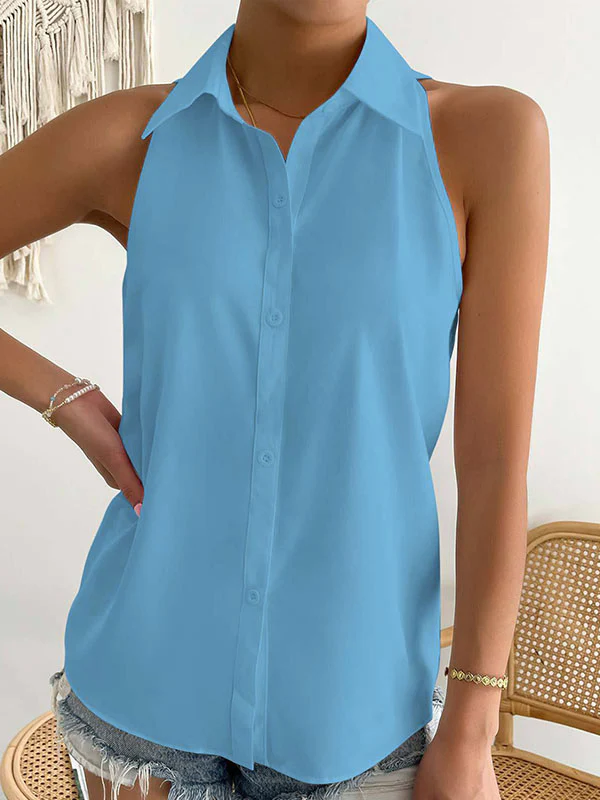 Loose Plus Size Solid Color Split-Joint Lapel Blouses - Image 11