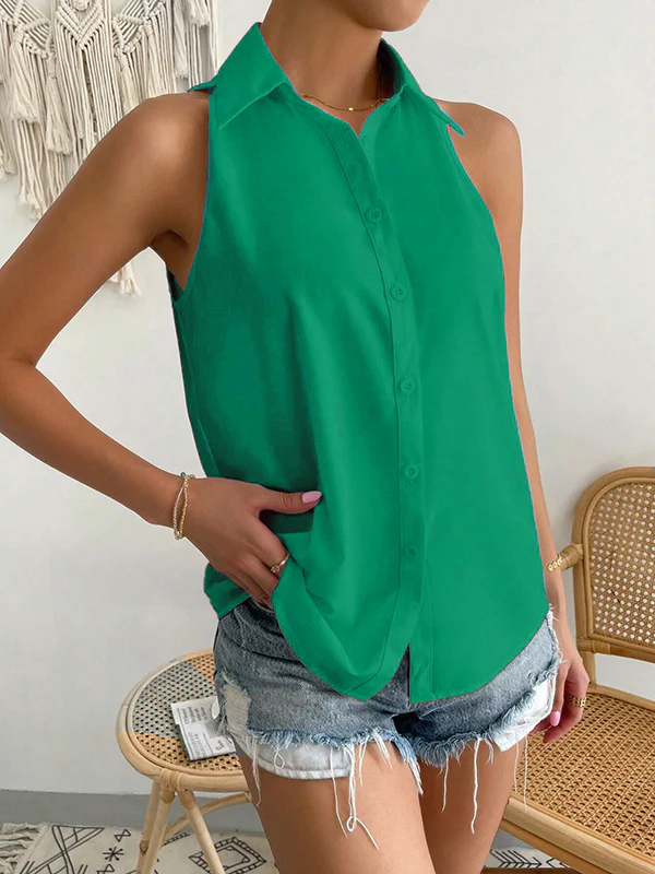 Loose Plus Size Solid Color Split-Joint Lapel Blouses - Image 12
