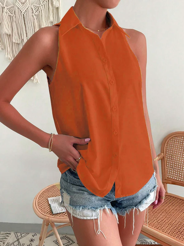 Loose Plus Size Solid Color Split-Joint Lapel Blouses - Image 13