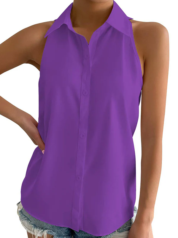 Loose Plus Size Solid Color Split-Joint Lapel Blouses - Image 14