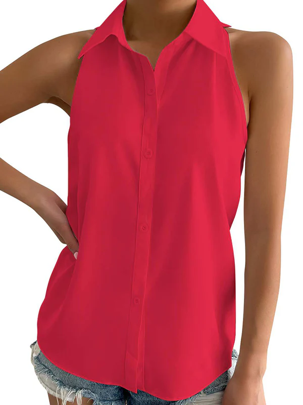 Loose Plus Size Solid Color Split-Joint Lapel Blouses - Image 15