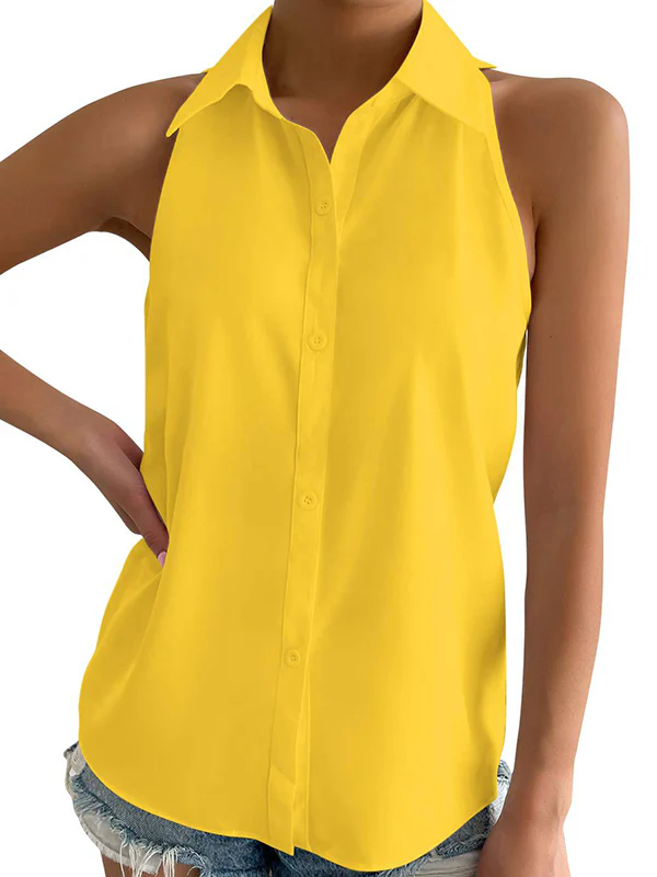 Loose Plus Size Solid Color Split-Joint Lapel Blouses - Image 16