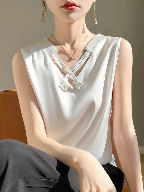 Loose Plus Size Solid Color V-Neck Vest Top - Image 10
