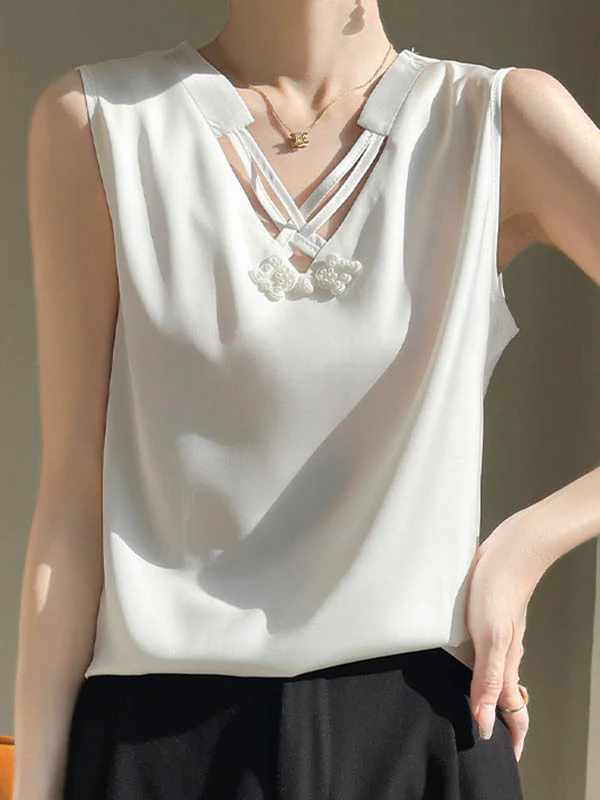 Loose Plus Size Solid Color V-Neck Vest Top - Image 8