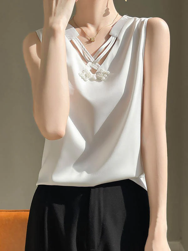 Loose Plus Size Solid Color V-Neck Vest Top - Image 9