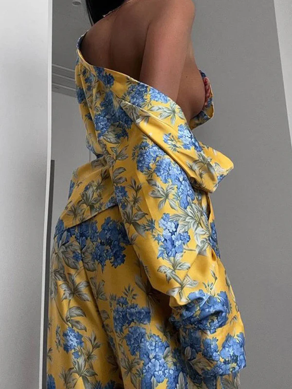 Loose Printed Split-Joint Deep V-Neck Lace-Up Blouse + Drawstring Elasticity Pants Trousers Two Pieces Set - Image 10