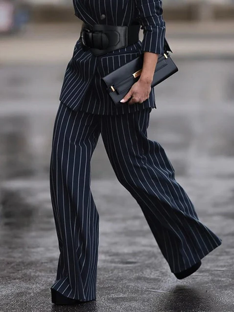 Loose Printed Striped Suit Pants Trousers - Image 2