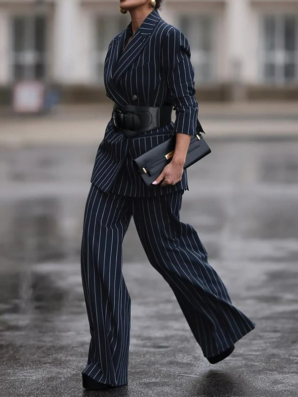 Loose Printed Striped Suit Pants Trousers - Image 5