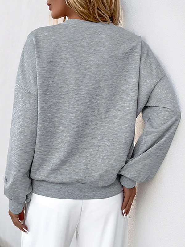 Loose Puff Sleeves Asymmetric Hollow Split-Joint Round-Neck Sweatshirt Tops - Image 5