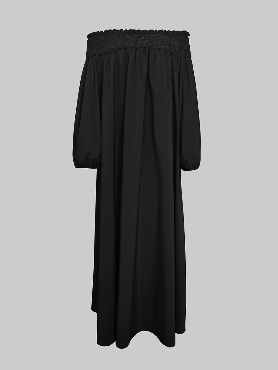 Loose Puff Sleeves Elasticity Pleated Solid Color Off-The-Shoulder Maxi Dresses - Image 7