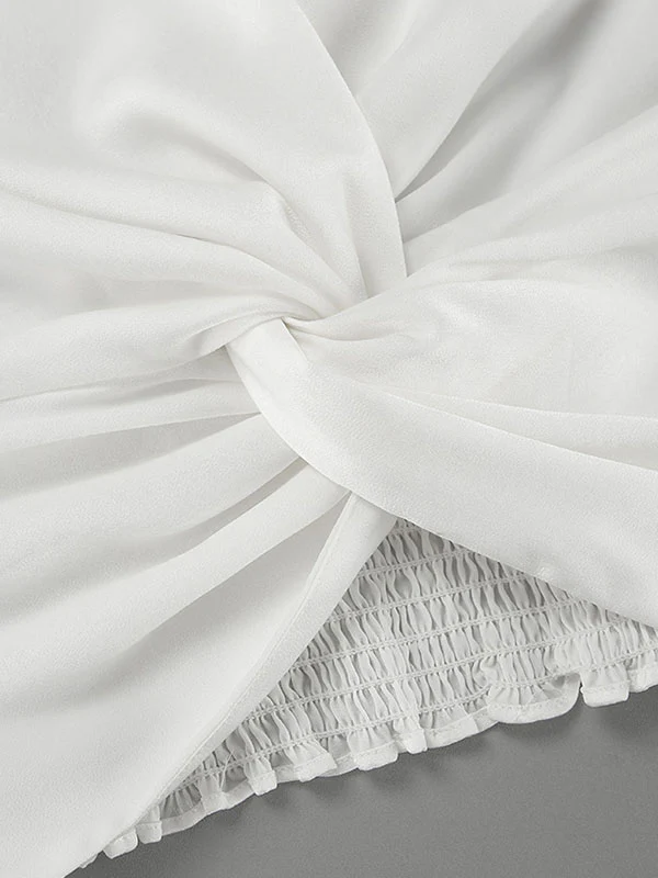 Loose Puff Sleeves Elasticity Pleated Solid Color Split-Joint V-Neck Blouses&Shirts Tops - Image 11