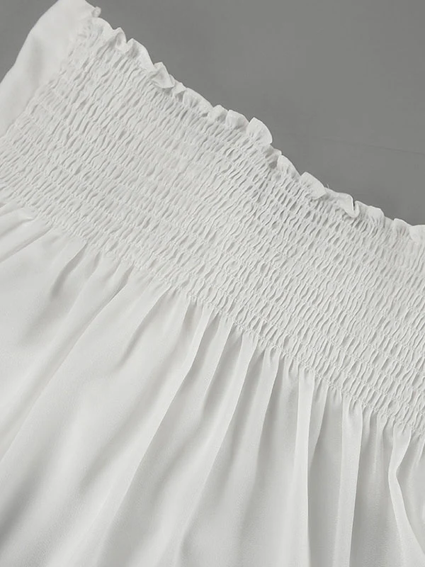 Loose Puff Sleeves Elasticity Pleated Solid Color Split-Joint V-Neck Blouses&Shirts Tops - Image 12