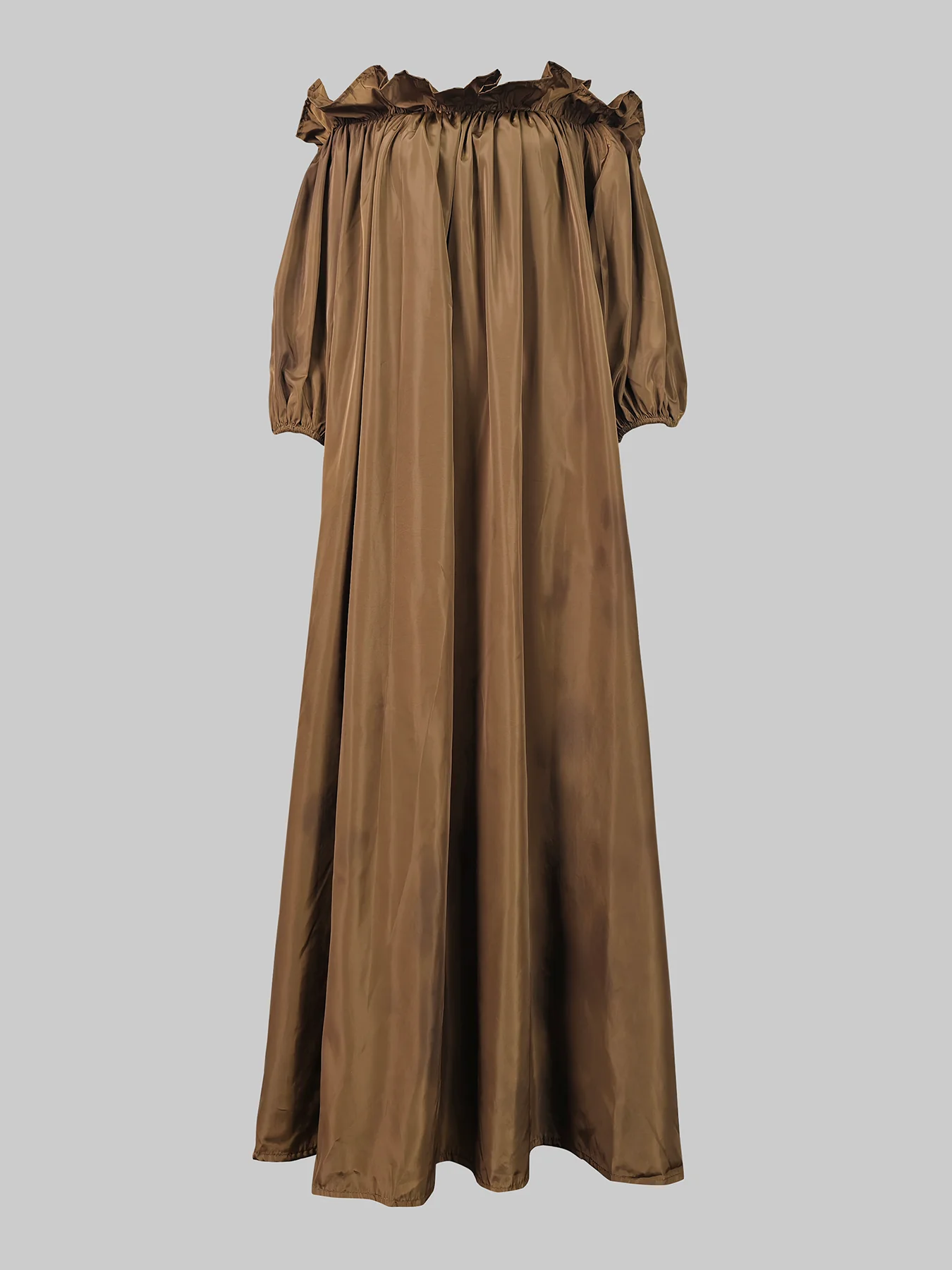 Loose Puff Sleeves Falbala Pleated Solid Color Off-The-Shoulder Maxi Dresses - Image 5