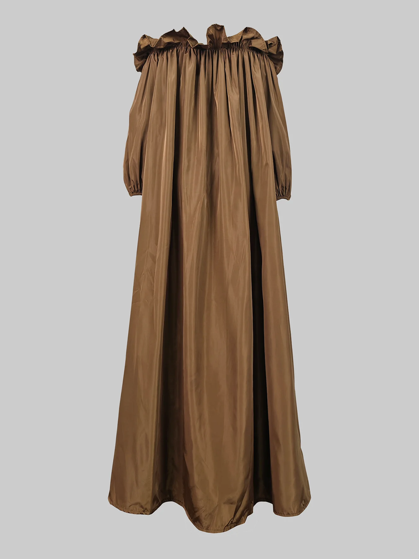 Loose Puff Sleeves Falbala Pleated Solid Color Off-The-Shoulder Maxi Dresses - Image 6