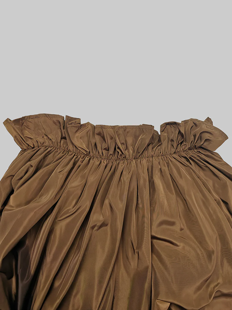 Loose Puff Sleeves Falbala Pleated Solid Color Off-The-Shoulder Maxi Dresses - Image 7