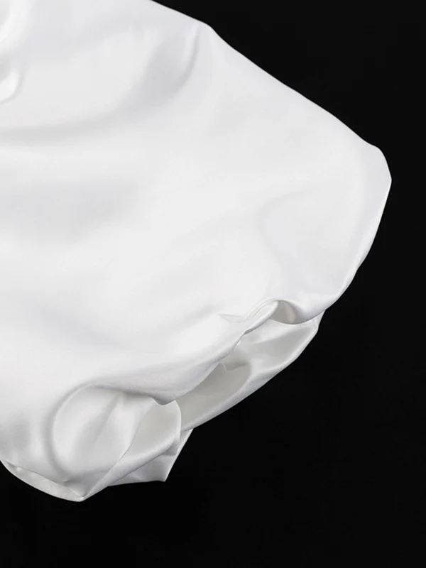 Loose Puff Sleeves Hollow Solid Color Split-Joint Round-Neck Blouses - Image 8