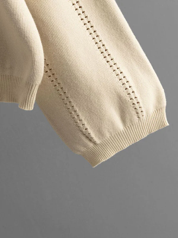 Loose Puff Sleeves Hollow Solid Color Sweater + Elasticity Skirt Two Pieces Set - Image 12