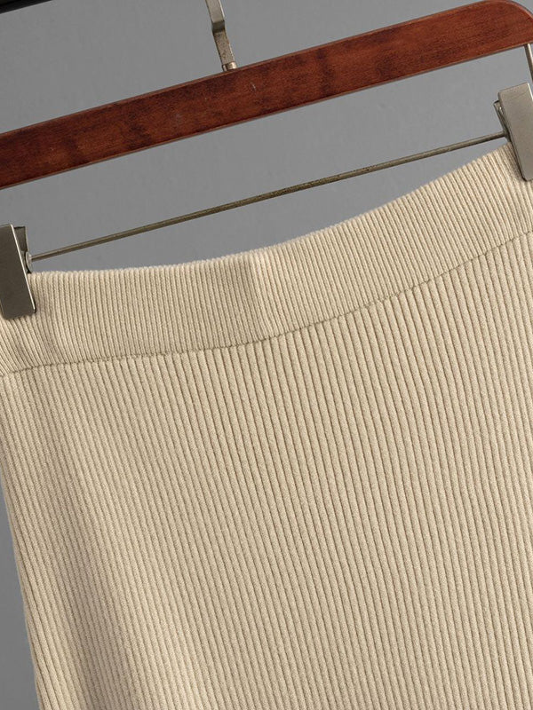 Loose Puff Sleeves Hollow Solid Color Sweater + Elasticity Skirt Two Pieces Set - Image 18