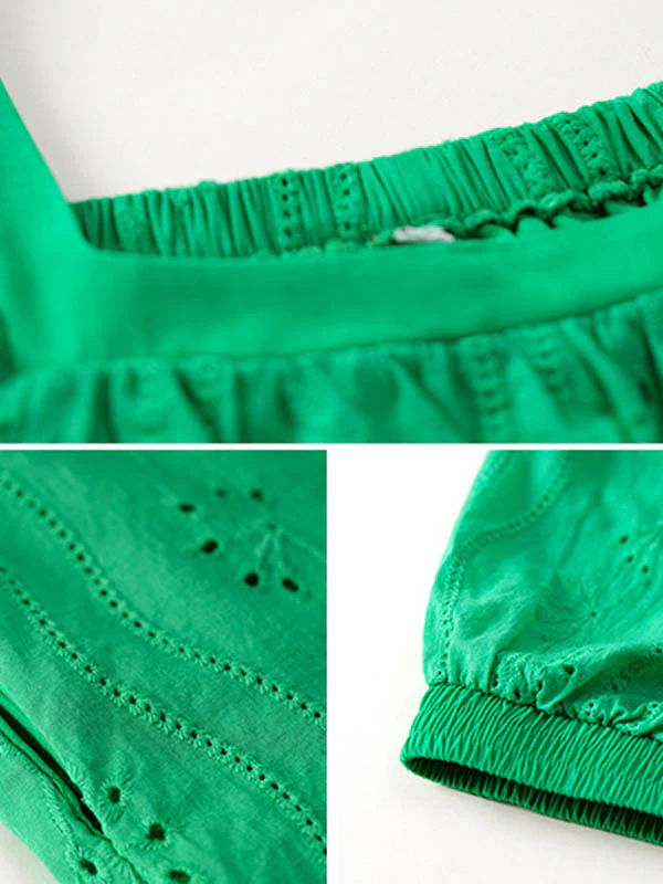 Loose Puff Sleeves Jacquard Solid Color Square-Neck Mini Dresses - Image 23