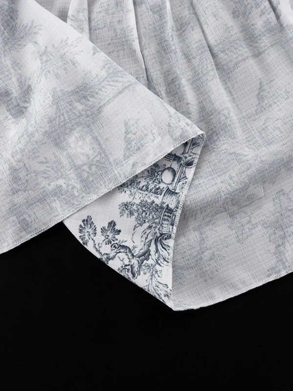 Loose Puff Sleeves Pleated Printed Split-Joint Tied Waist Stand Collar Mini Dresses - Image 15