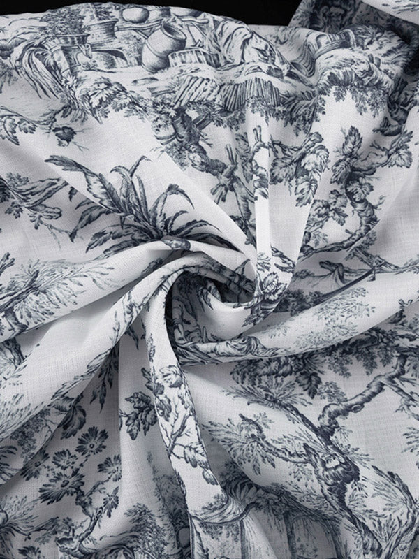 Loose Puff Sleeves Pleated Printed Split-Joint Tied Waist Stand Collar Mini Dresses - Image 17