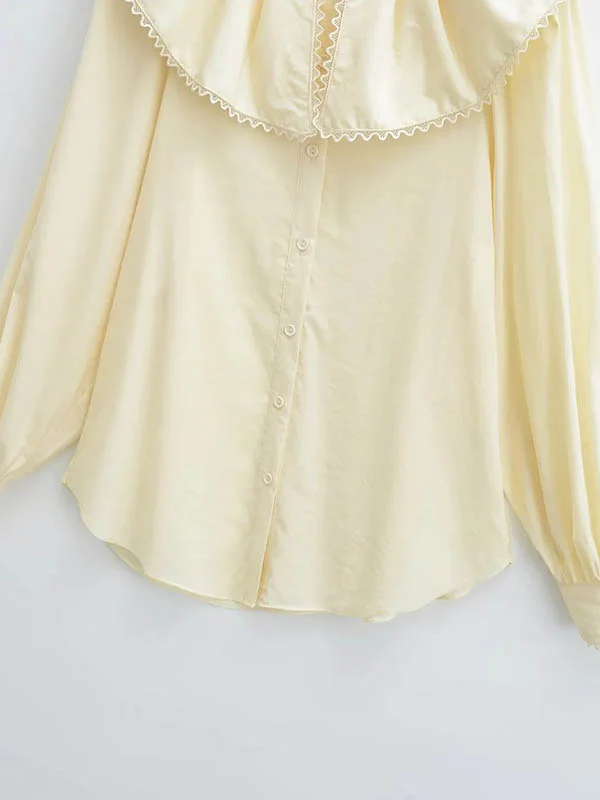 Loose Puff Sleeves Pleated See-Through Solid Color Split-Joint Peter Pan Collar Blouses&Shirts Tops - Image 10