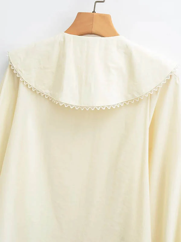 Loose Puff Sleeves Pleated See-Through Solid Color Split-Joint Peter Pan Collar Blouses&Shirts Tops - Image 7