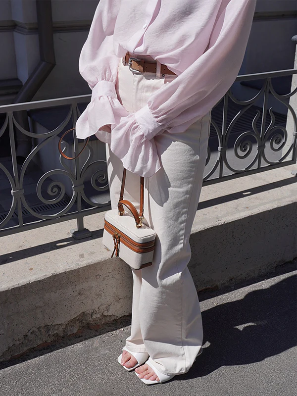 Loose Puff Sleeves Pleated Solid Color Split-Joint Lapel Blouses&Shirts Tops - Image 10