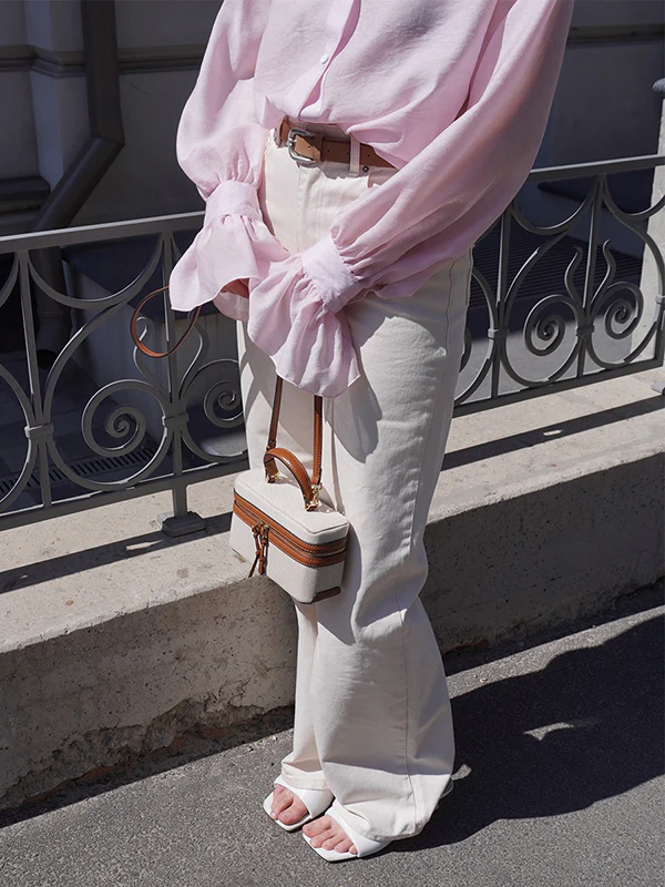 Loose Puff Sleeves Pleated Solid Color Split-Joint Lapel Blouses&Shirts Tops - Image 18