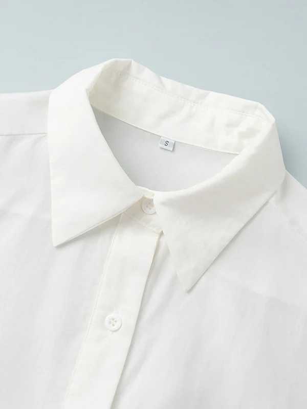 Loose Puff Sleeves Pleated Solid Color Split-Joint Lapel Blouses&Shirts Tops - Image 26
