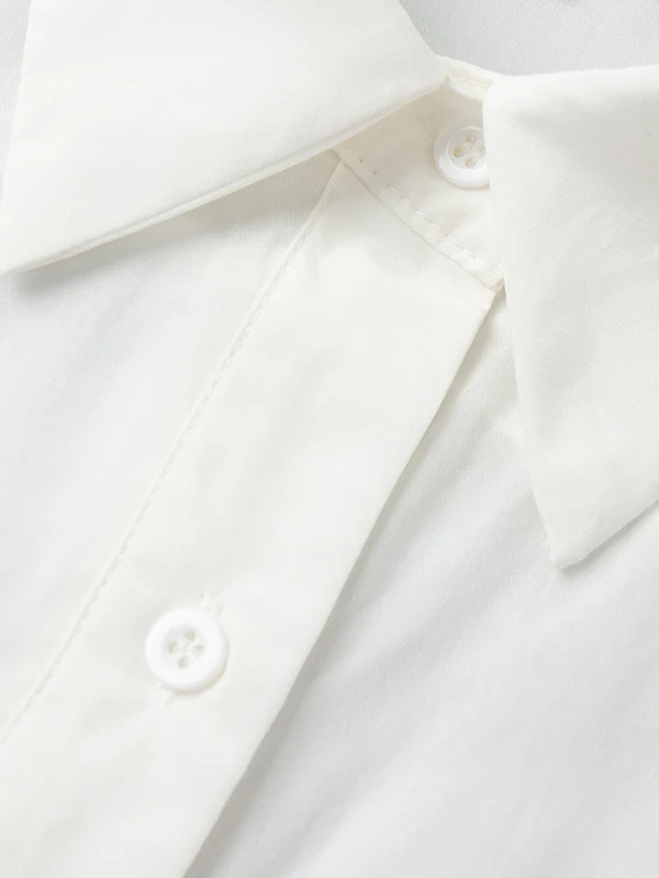 Loose Puff Sleeves Pleated Solid Color Split-Joint Lapel Blouses&Shirts Tops - Image 30